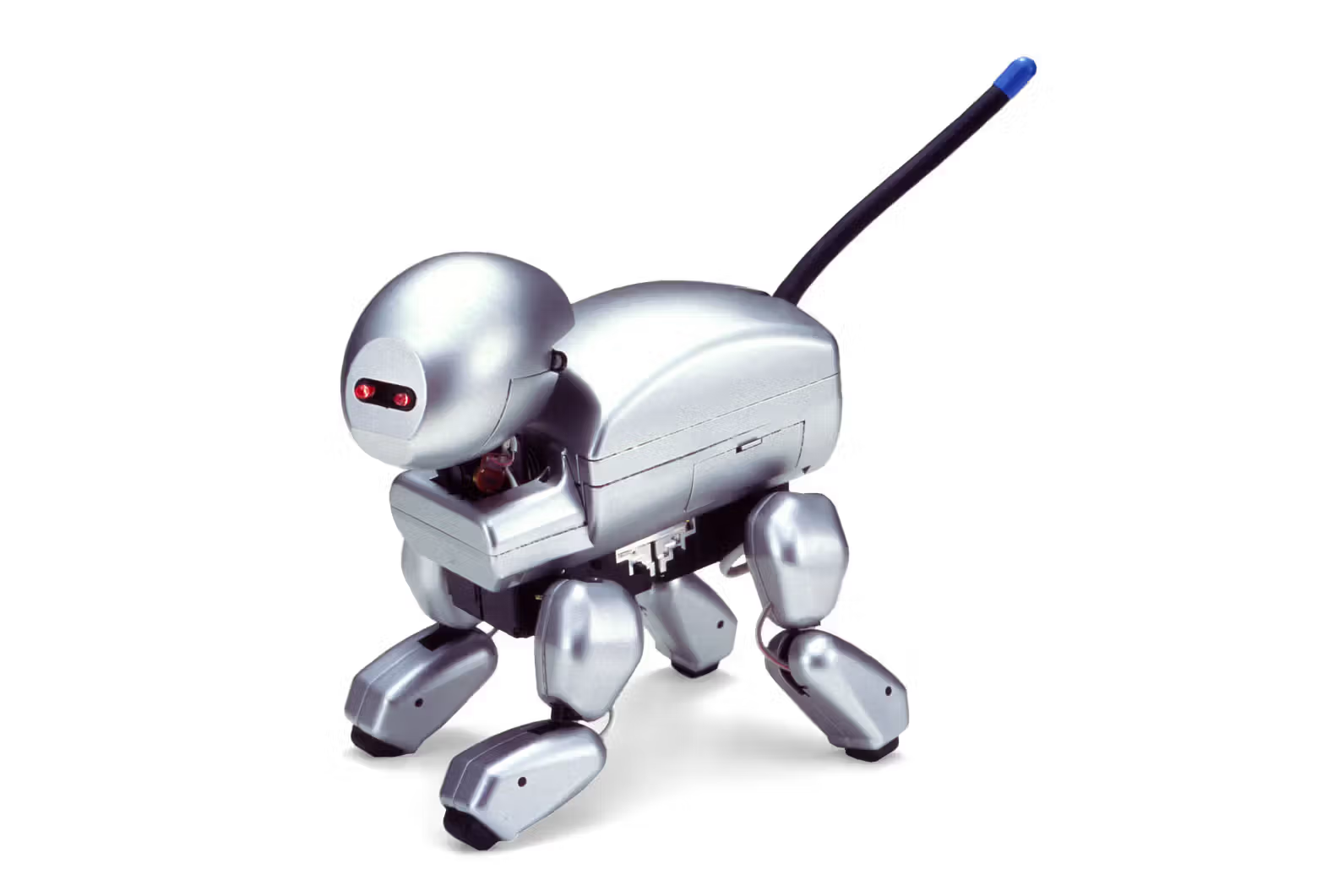 An initial design for a robot dog with a shiny, round exterior